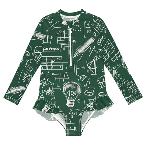 ALAZA Swimsuit for Girls Long Sleeve Rashguard Bathing Suit Note Blackboard Lightbulb Quick Dry 4T