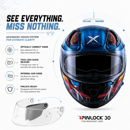Image of Axor Apex Venomous ISI ECE DOT Certified Full Face Dual Visor Helmet for Men and Women with Pinlock Fitted Outer Clear Visor and Inner Smoke Sun Visor Black Blue(XL)