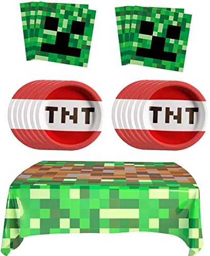 41pcs Pixel Miner Party Supplies Party Supplies include 20 plates, 20 napkins tablecloth for the Pixel Miner Party Supplies Pixel Miner birthday party decorationâ€¦