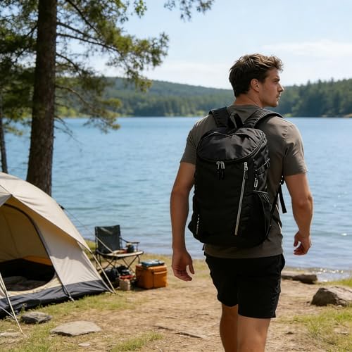 Mochila de senderismo impermeable y ligera negra