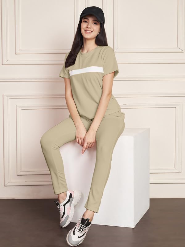 Image of DTR FASHION Polyester Blend Front Taped Tracksuit | Night Wear Suit For Women