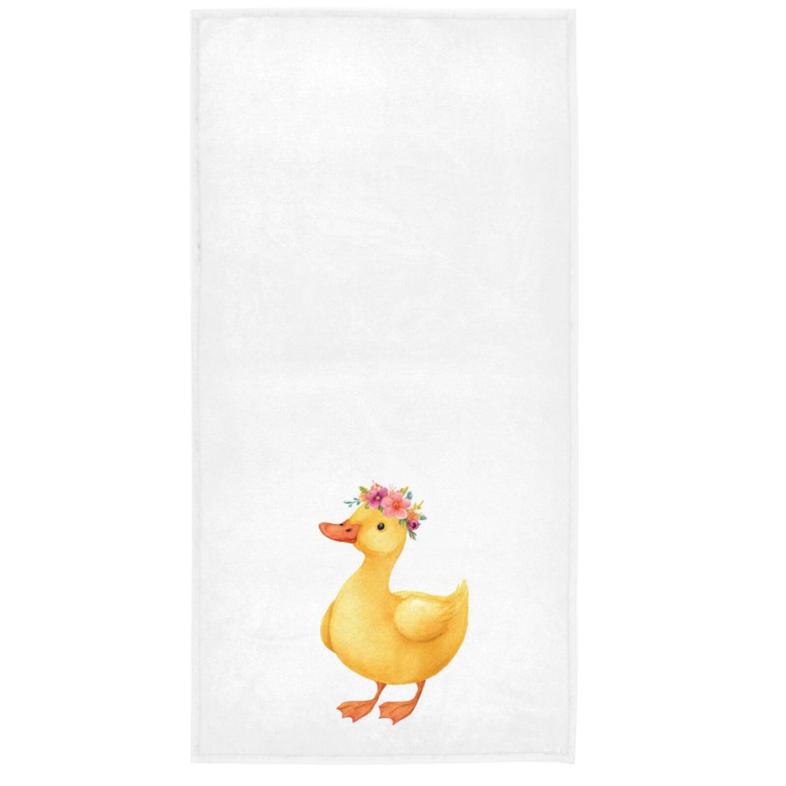 Naanle Cute Cartoon Yellow Little Duck with Floral Wreath Print Soft Absorbent Guest Hand Towels for Bathroom, Hotel, Gym and Spa (16 x 30 Inches,