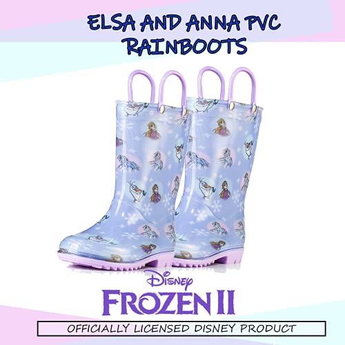 Disney Frozen 2 Girls' Anna, Elsa & Olaf Waterproof PVC Rain Boots with Easy-On Handles – Pink & Purple – Toddler & Little Kid Sizes4