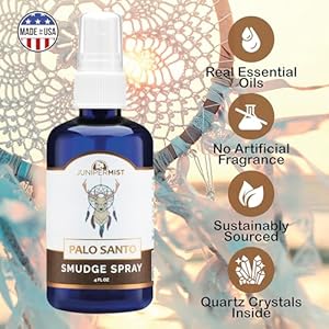 Palo Santo and Sage Smudge Spray (4 Fl Oz) - for Cleansing Negative Energy - Sage Spray Alternative to Smudge Sticks - Sustainably Made in USA with Pure Essential Oils and Real Crystals Palo Santo and Sage Smudge Spray 4 Fl Oz for Cleansing Negative Energy Sage Spray Alternative to Smudge Sticks Sustainably Made in USA with Pure Essential Oils and Real Crystals