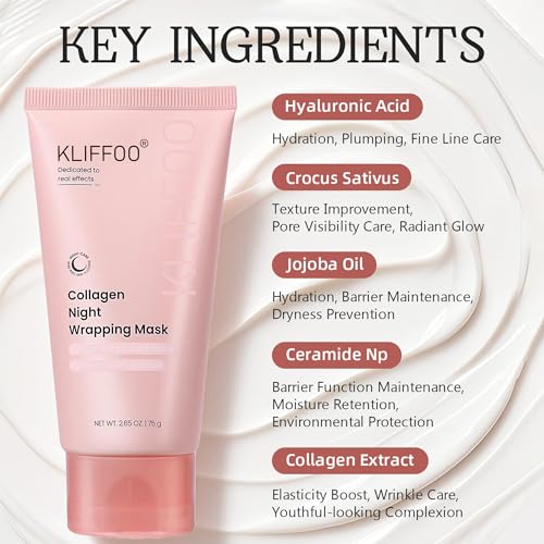 Image of KLIFFOO Collagen Night Wrapping Peel Off Facial Mask- 75ml Elasticity & Hydration Care, Reduces Sagging & Dullness, Korean Glass Skin Collagen Face Mask for Glowing Skin, Pore Lifting & Minimizing