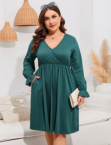 Image of ShopWonder Plus Size Dress Women's V Neck A-Line Knee Length Wrap Swing Dresses Plus Size A Line Party Mini Dress