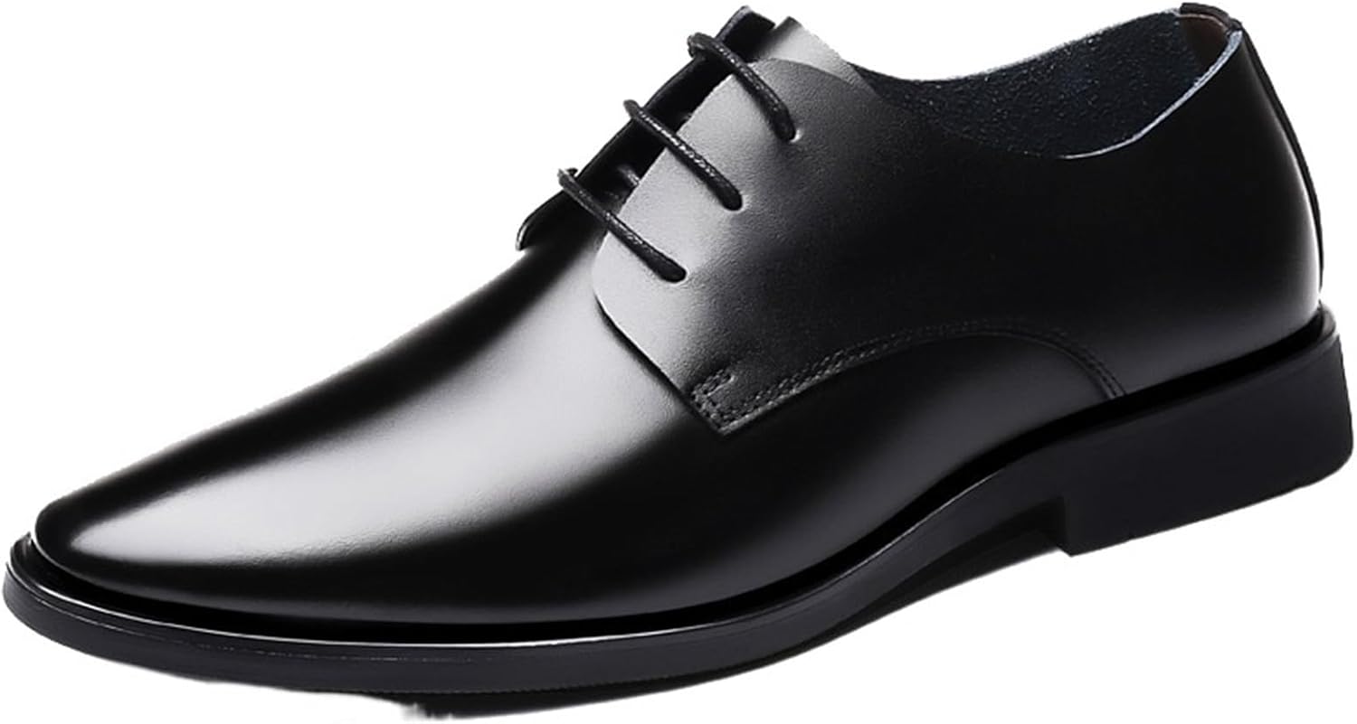 Dress Shoes for Men Men's Leather Casual Dress Shoes Comfortable Lace-Up Flat Shoes with Pointed Toe for Office and Everyday Wear