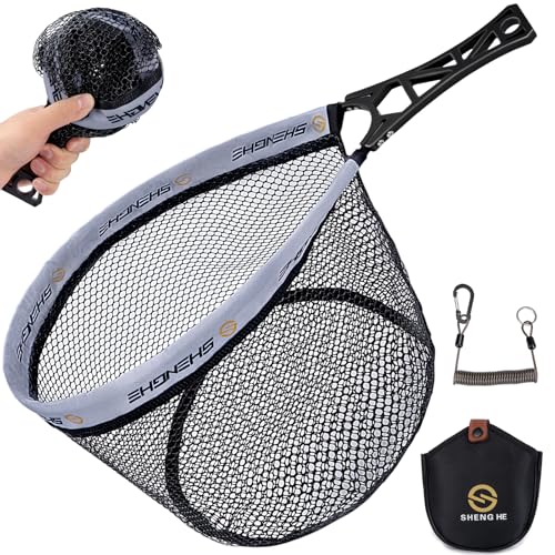 THKFISH Fly Fishing Net, Foldable Trout Fishing Net Freshwater Fishing Nets with Soft Rubber Mesh for Catch and Release,with Magnetic Release and Organizer Bag (M)