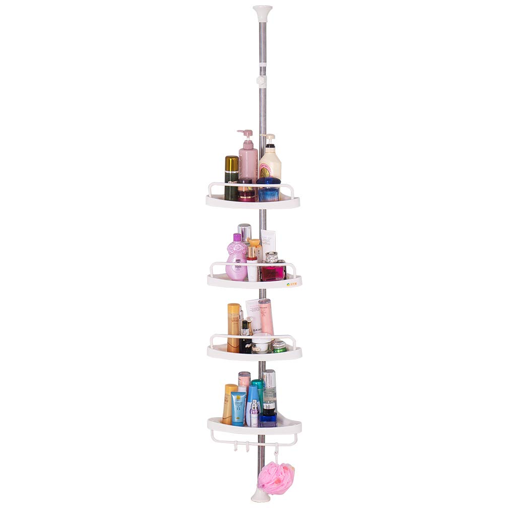 Hershii Duschregal mit 4 Etagen Teleskop-eckregal Edelstahl Duschablageständer für Badezimmer Aufbewahrung Shampoo Ablagen Vom Boden bis zur Decke montiert Verstellbare Höhe 185-240cm/255-310cm
