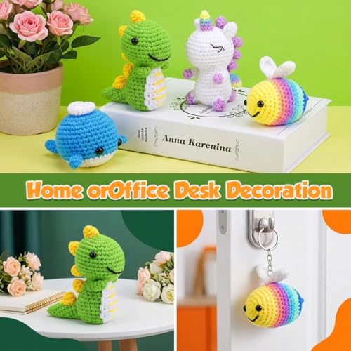 Image of PATPAT 4Pcs Crochet Set, Crochet Kit for Beginners Adults Kids Animals Series DIY Kit for Adult with Tools and Needles, Yarns, Instruction Material, Birthday Gift Home Car Interior Decor