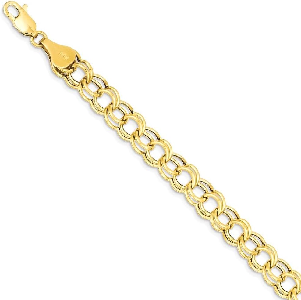 IceCarats 14K Solid Yellow Gold Double Link Chain Charm Bracelet 7 inch