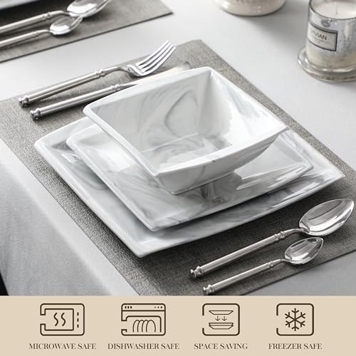 MALACASA-Plates-and-Bowls-Sets-12-Piece-Porcelain-Dinnerware-Sets-for-4-Square-Plates-and-Bowls-for-Dessert-Salad-and-Soup-Ceramic-Dishes-Dining-Dishware-Set-Marble-Grey-Series-Blance