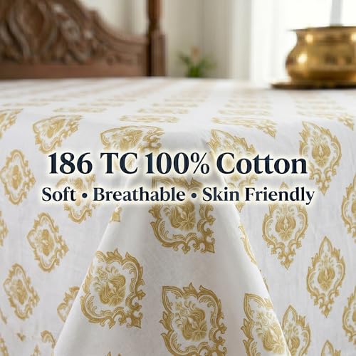 Image of Mafatlal 186 TC Grace Double Bed Bedsheet | Premium Pure Cotton | Queen Size: 90x100 Inch | Comfortable, Durable & Fast | Includes 2 Pillow Covers | Yellow Jasper
