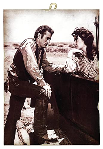 KUSTOM ART Cuadro de estilo vintage serie Actores Hollywood James Dean & Elizabeth Taylor   El gigante estampado en madera 25 x 18 cm.