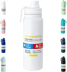 Garrafa De Água Térmica Inox 800ml Parede Dupla com Isolamento a Vácuo Quente e Frio, Antivazamento, Alça e Infusor Ideal para Academia, Caminhada, Escritório, Esportes (BRANCO)