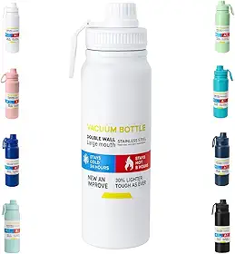 Garrafa De Água Térmica Inox 800ml Parede Dupla com Isolamento a Vácuo Quente e Frio, Antivazamento, Alça e Infusor Ideal para Academia, Caminhada, Escritório, Esportes (BRANCO)