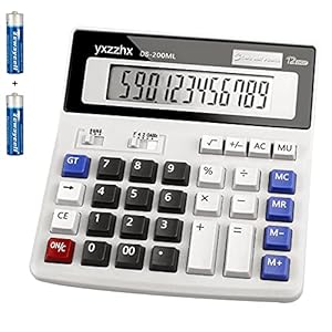 Desk Calculator 12 Digit Extra Large 4.3-Inch LCD Display, Two Way Power Battery and Solar Calculators Desktop, Big Buttons Easy to Press Used as Office Calculators for Desk