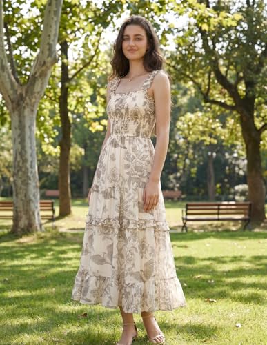 Image of Scarlet Darkness Floral Dress for Women 2026 Flowy Sundress Smocked Cottagecore Dresses