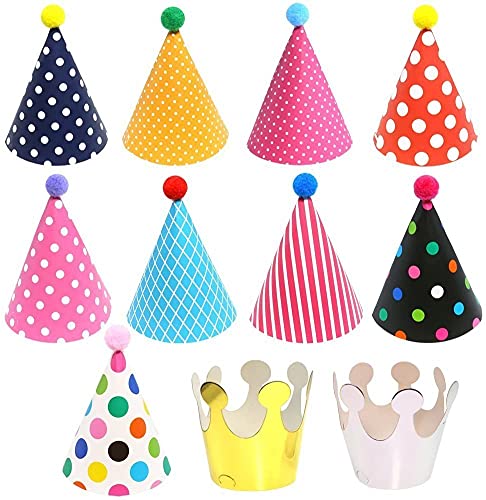 11 sombreros de cono para fiesta de cumpleaños, coronas, sombreros de fiesta, sombreros de cono de cumpleaños, para decoraciones de fiestas, sombreros de cumpleaños, para fiestas y fiestas Cover