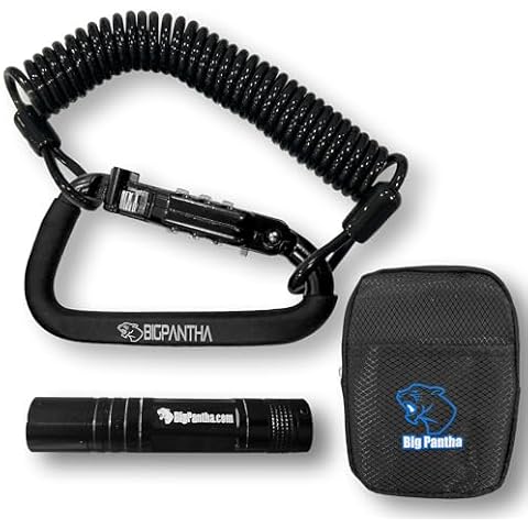 BigPantha Motorcycle Helmet Lock & Security Cable - Black Carabiner Combination Lock Secures Your Helmet, Jacket, Gloves, or Bag - Helmet Lock with Free Carry Pouch & a Small Flashlight Cover