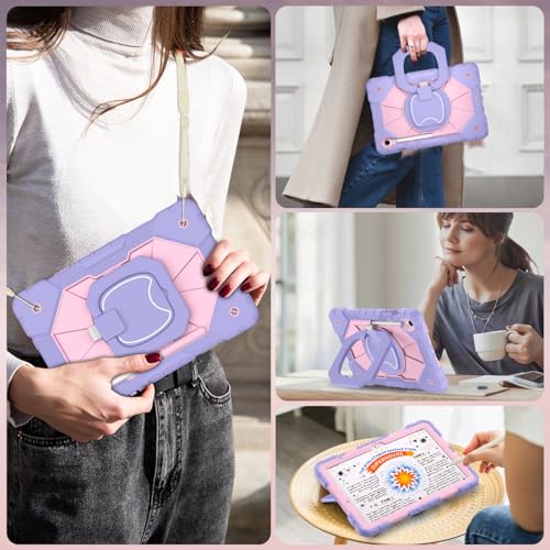 Image of WESOROL Case for Samsung Galaxy Tab S10 Lite /S10 FE /S9 FE 10.9 Inch Galaxy Tab S9 11 Inch,Drop Protection Samsung S9 FE Tablet Case with Screen Protector Rotate Stand Pen Holder,Purple Rose