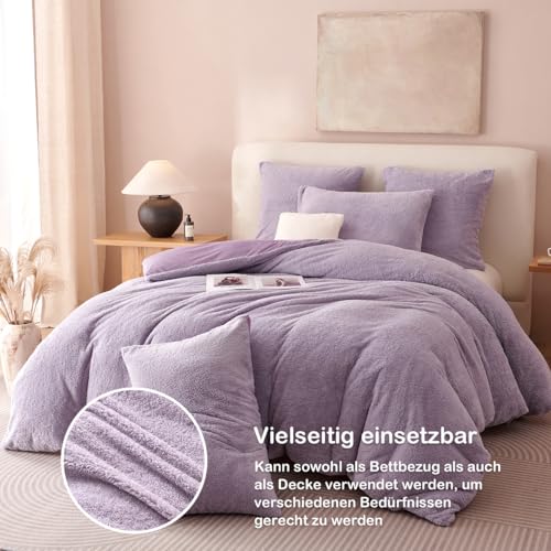 Lanqinglv Plüsch Bettwäsche 135x200 Winter Flauschige Teddy Fleece Lila – Ansicht 2
