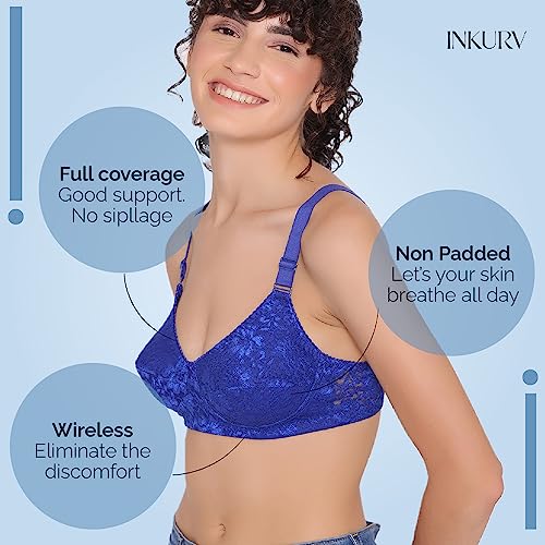 Image of INKURV Full Coverage Bra Set for Women | Ideal for Heavy Breast| Non-Padded Anti Sagging Bust Uplift| Stylish net Innerwear for Ladies- Erin (Combo of 2)