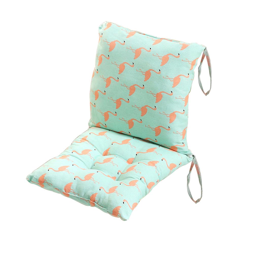 kuyouqi Thick Printed One-piece Chair Cushion with Ties, Square Seat Pad Back Cushion Soft Backrest Seat Cushions for Dining Sofa Office Study Garden (Flamingo, 45 x 90 cm)