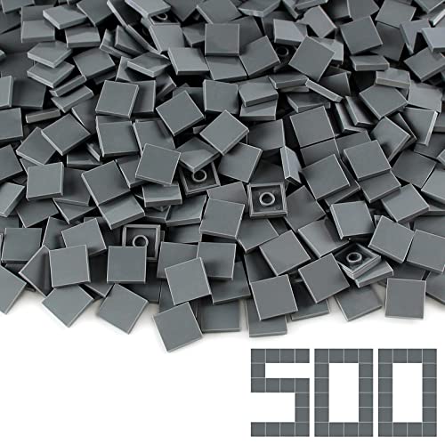 Dark Bluish Gray 2×2 Tile ×500 Parts and Pieces Flat MOC Bricks, Bulk Building Blocks for Smooth Surface Wall Floor, Toy Accessories Compatible with Major Brands