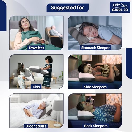 Image of GADDA CO Hollow Fiber Sleeping Pillow Set of 8 | Cloud-Like Sleep Comfort | Soft & Fluffy Bed Pillows | Adjustable Height | White & Grey | Standard Size (27 x 16 Inches) | 6 Months Warranty