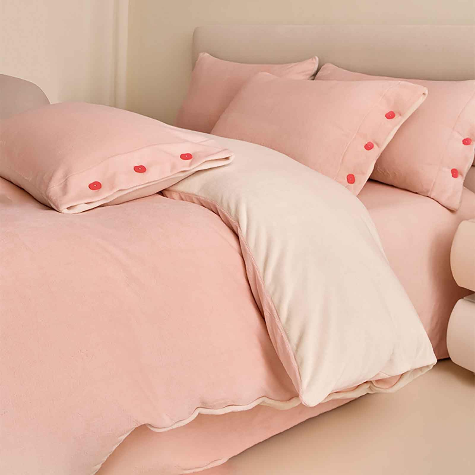 Drap plat 2 personnes avec housse de couette rose et taie d'oreiller