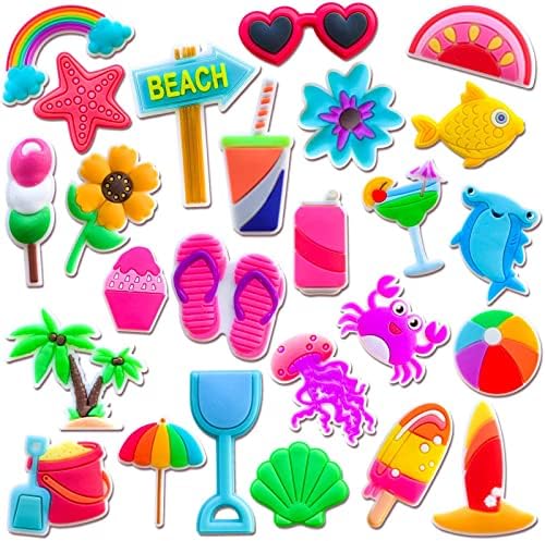 25 40Pcs Summer Shoe Decoration Charms,Beach Croc Charms for Kids Boys Girls Teens Adult Men Women Party Gifts (25)