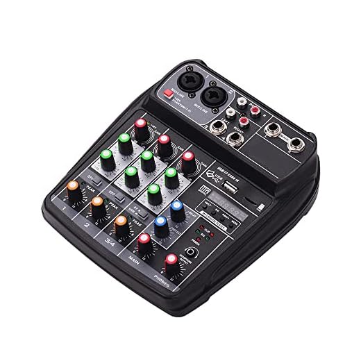 Mesa de Mezclas, Consola de Mezclas,Mezclador de Audio Digital 4 Canales BT MP3 Entrada USB + 48V Phantom Power para Grabación de Música DJ Network Live Broadcast Karaoke