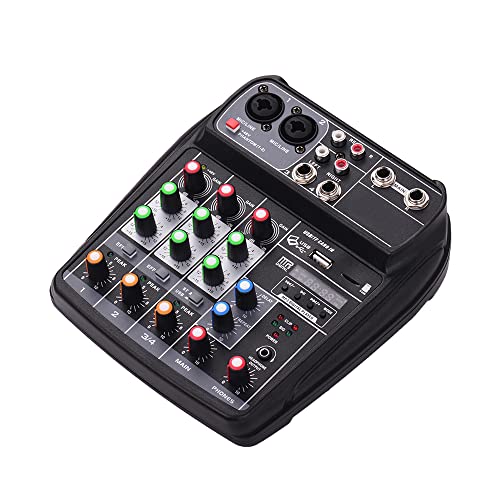 ACAGALA AI-4 Compact Mixing Console Digital Audio Mixer 4-Channel BT MP3 USB Input +48V Phantom Power for Music Recording DJ Network Live Broadcast Karaoke