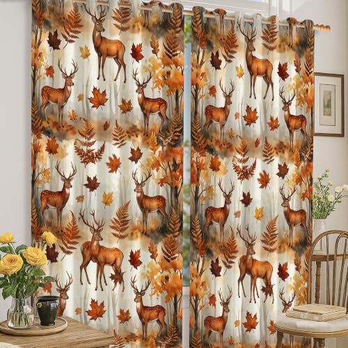 Rideaux occultants de qualité supérieure décor feuilles et cerf rustique
