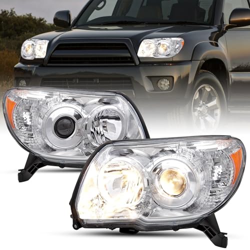 SOCKIR Headlight Assembly Fit for 2006-2009 Toyota 4Runner Rainproof Dustproof with Easy Installation Chrome Housing with Amber Reflector (Driver and Passenger Side)