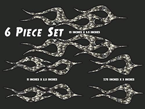 Flame Decals - Devil's Tails w/Skulls - 6pc Set for Harley Davison Sportster dyna Glide softail Honda Shadow Fury Yamaha V-Star Virago Kawasaki Vulcan Suzuki Boulevard Indian Scout