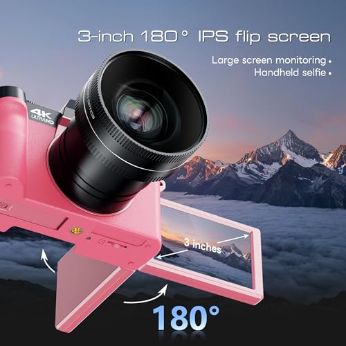 Image of Digital Cameras for Photography with WiFi&App Control, Ture 4K&48MP Vlogging Camera for YouTube,Compact,16X Zoom Autofocus, Anti-Shake for Entry-Level User, Beginners, Macro&Wide Lens-32GB Card(Pink)