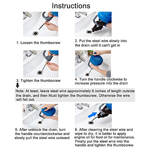 Yokgrass Plumbing Snake, 25 Ft Drain Auger with Gloves, Sink Snake Drain Opener Flexible Hair Clog Remover, Heavy Duty Pipe Snake for Cleaning Clogged Bathroom, Kitchen Sink and Shower - Thumbnail 5