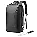 BANGE Black Genuine Leather Laptop Backpack for Men，Anti Theft Business Backpack with USB3.0 Charging Port, Smart Professional Lightweight Travel Backpacks for 15.6 Inch Laptop…