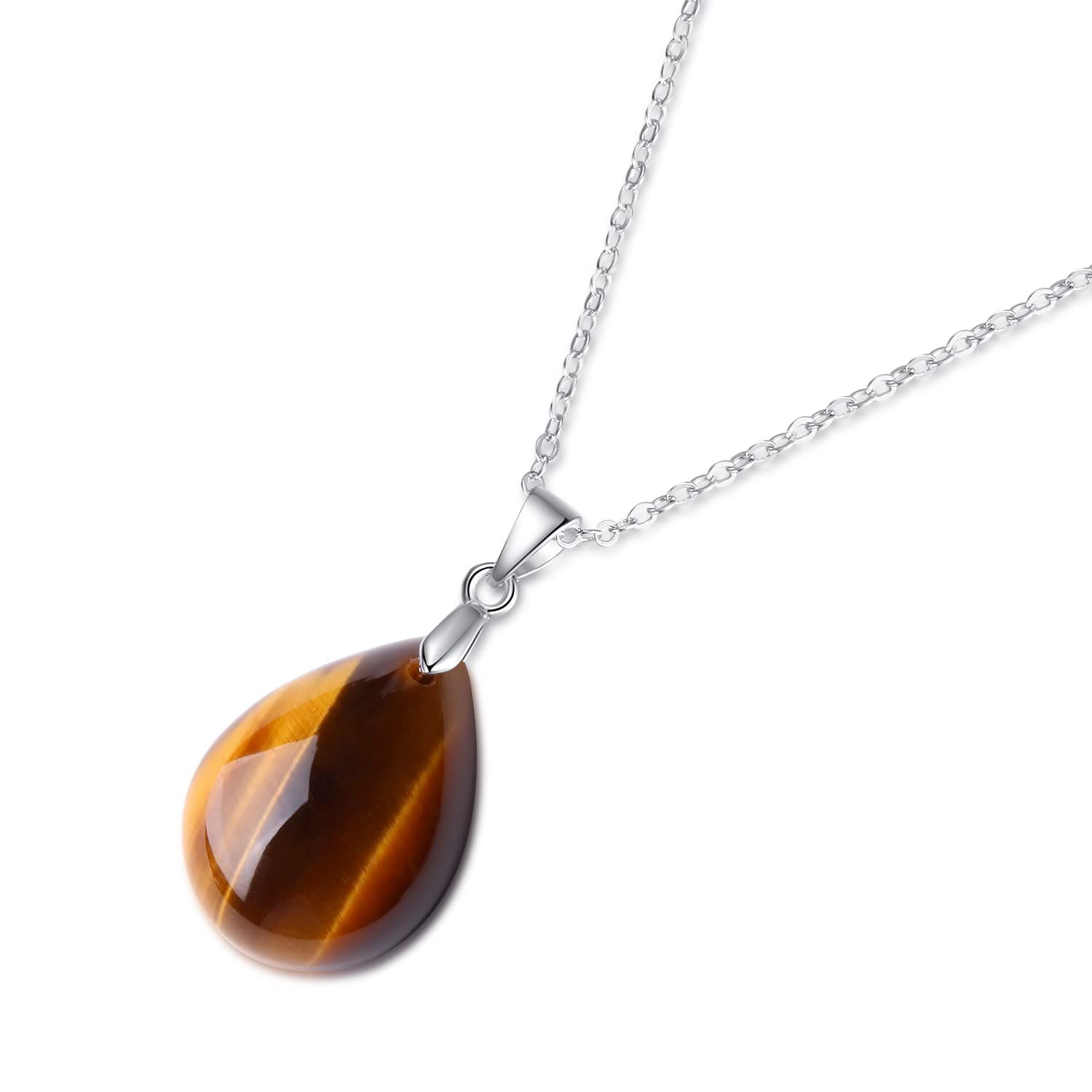 GAVU 925 Sterling Silver Teardrop Healing Crystal Necklace