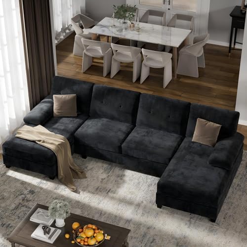 U-Shaped Sectional Sofa with Double Chaise,Linen Fabric 4-Seat Modern Couch,