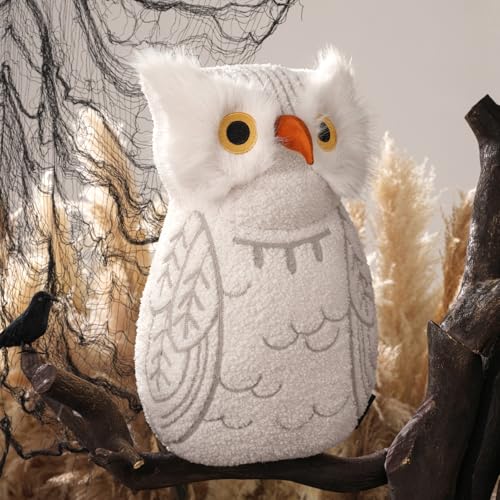 Phantoscope Happy Halloween Shaped Throw Pillow, Plush Teddy Sherpa Owl Shaped Pillow with 3D Beak,