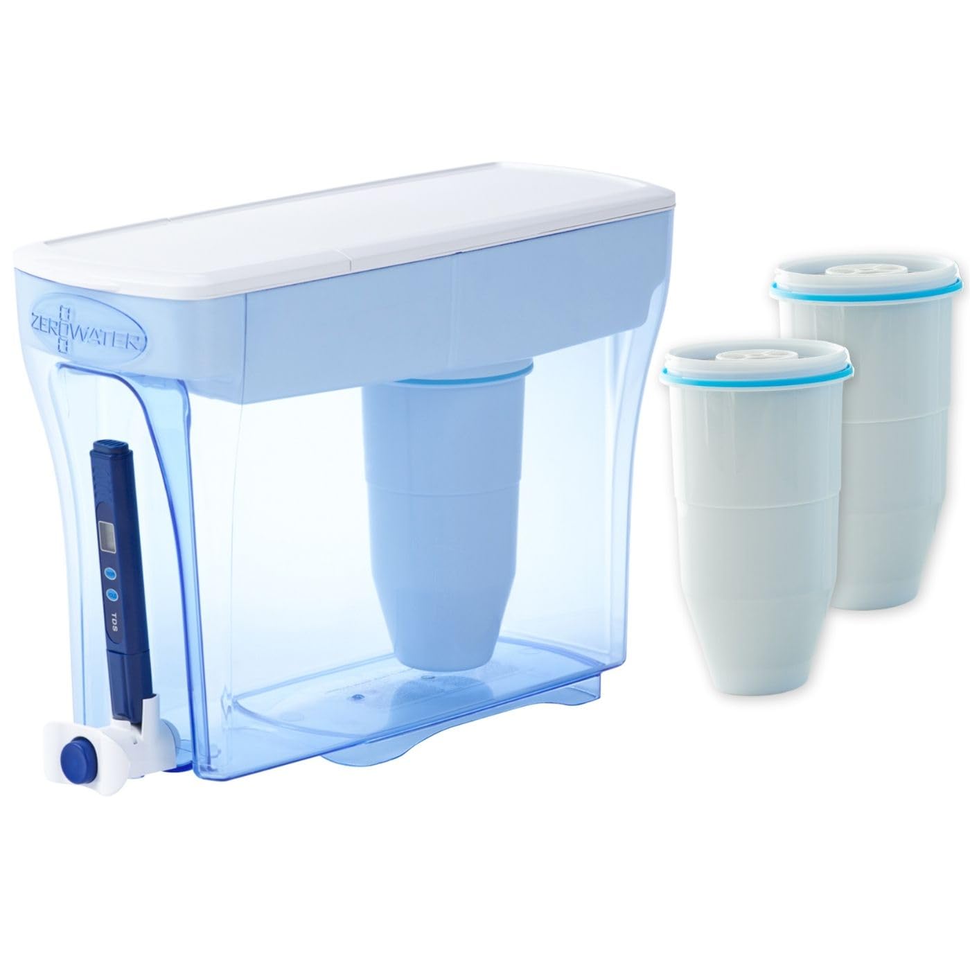 ZeroWater Kit filtro acqua 5,4 litri con 3 cartucce filtranti e dispositivo di misurazione della qualità dell'acqua, senza BPA, certificato NSF, ideale per ridurre calcare, piombo e altri metalli
