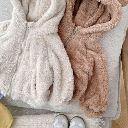 Fall Sweaters Toddler Plush Hooded Coat (3M-6Y) Soft Cozy Winter Jacket With Front Pockets Hoodie4