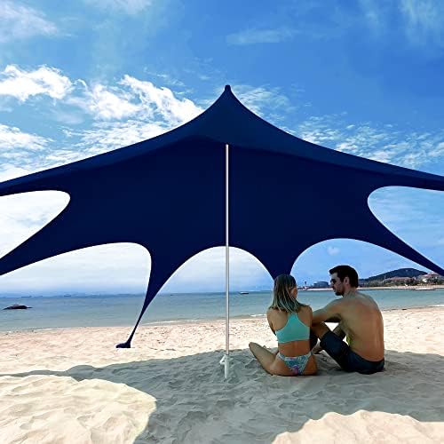 FAYLOCH Beach Tent Canopy Sun Shade UPF50+, Easy Pop Up Anti-Wind Sun Shelter w/Stable Pole Anchor, Carry Bag, Ground Pegs, Sand Shovel, Portable Star Shade Tent for Outdoor Camping, Fishing, Picnics