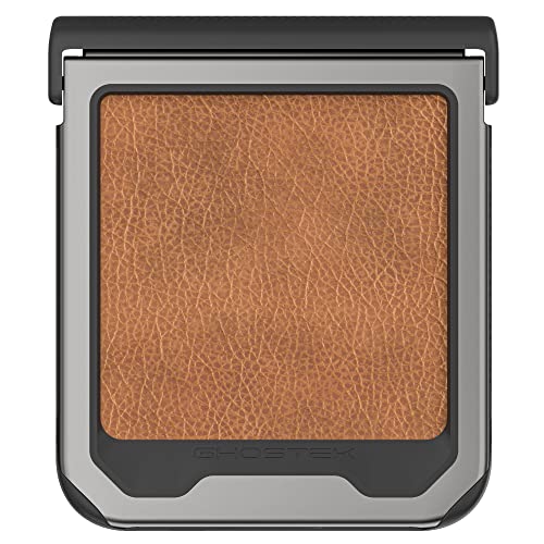 Ghostek Atomic Slim Leather Galaxy Z Flip4 Case With Gunmetal Aluminum Metal Bumper Shockproof Heavy Duty Protection Covers Designed For 2022 Samsung Galaxy Z Flip 4 (6.7In) (Brown Leather - Gunmetal) #TOP5