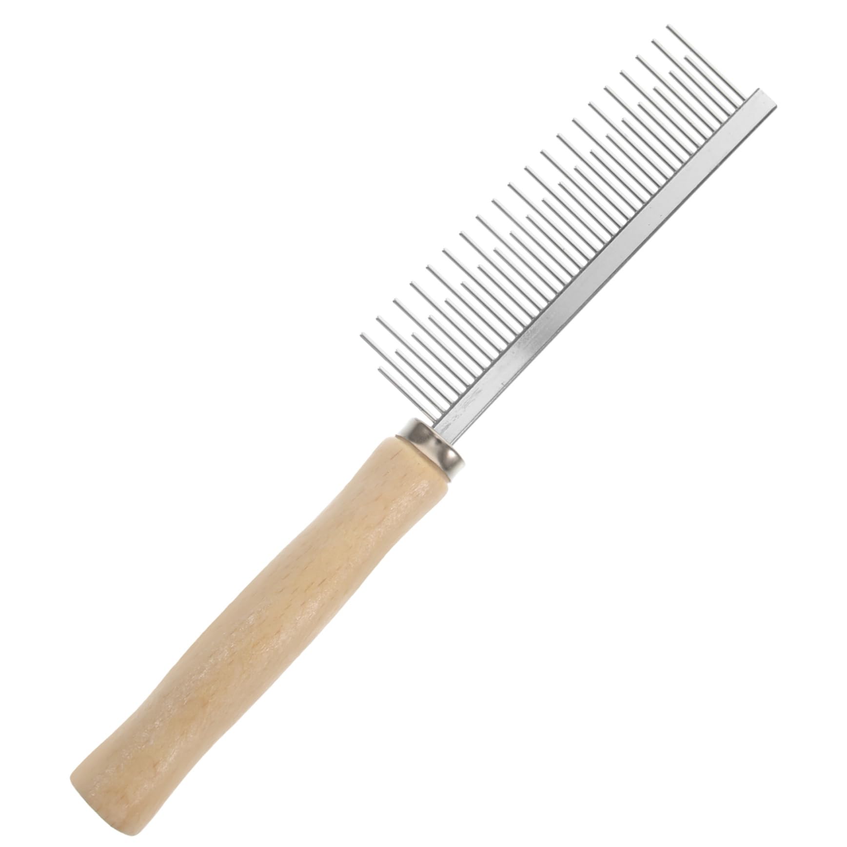 POPETPOP Daily Use Pet Grooming Comb Wear Resistant Dog and Cat Hair Brush with Wooden Handle Ergonomic Design for Comfortable Combing Compact and Durable Pet Supply