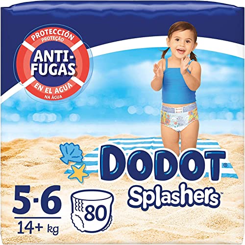 Dodot Pañales Bebé Bañador Splashers, Talla 5-6 (+14 kg), 80 Pañales Desechables con Protección Anti-Fugas en el Agua