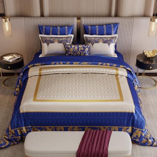 Image of Stoa Paris 300TC UltraSatin Super Size 7 Piece Comforter Set, 274cm x 274cm Ideal for King & Double Bed, Gentle on Skin & Hair, Fade & Wrinkle Resistant, Home Decor, Quick Dry, Coronation - Blue
